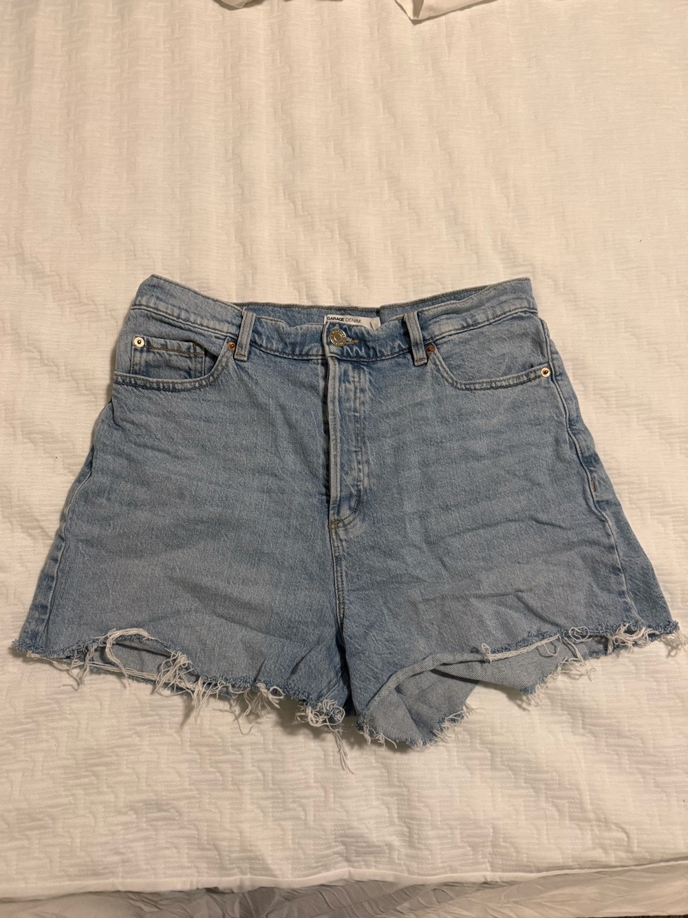 Garage Light Blue High-Rise Distressed Denim Shorts
